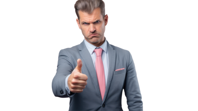 A man in formal wear, including a blazer, dress shirt, and tie, is giving a thumbs up gesture with his arm raised, signaling approval at an event on transparent