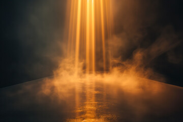 Naklejka na ściany i meble light ray with smoke and fog in dark background scene