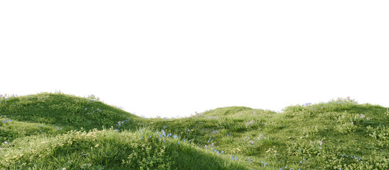 Verdant Hill Blooming with Yellow Flowers in Spring. 3D render.	
 - obrazy, fototapety, plakaty