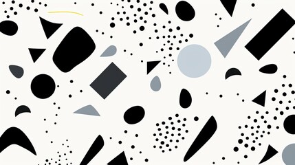 A Memphis pattern with a minimalist twist, featuring simple geometric shapes in black and white,...