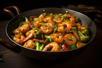 Vegetable shrimp. Spring prawn asia. Generate Ai