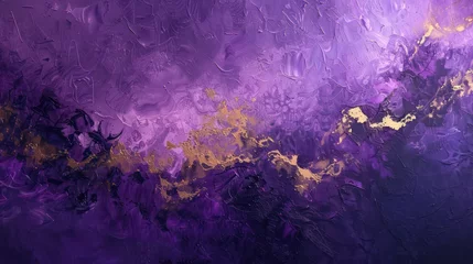 Fotobehang Vivid purple and gold hues blend in a dynamic and textured abstract art piece, suggesting luxury and creativity © Matthew