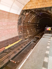 Railway underground tunnel which install running and conductor rail about subway
