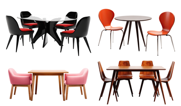 Set of designer tables with chairs, cut out