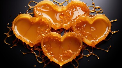 Heart shaped caramel on a black background.