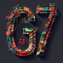 Artistic 3D Typography: 'G7' Embellished with Patterns and Nature, USA, Japan, Canada, France, Italy, Germany, UK - 772469747