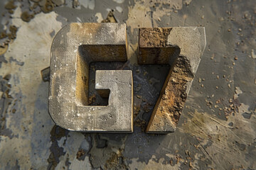 Rustic Metal Numerals Representing  G7 Emblem Signifying Economic Power and Unity,  USA, Japan, Canada, France, Italy, Germany, UK - 772469792