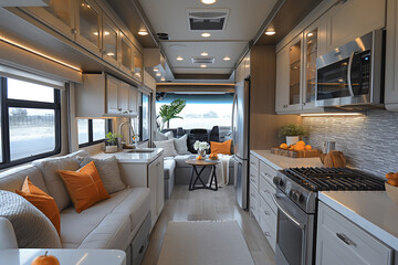 Luxurious Modern RV Interior Design with Comfortable Living Space - 772469990