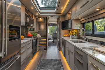 Luxurious Modern RV Interior Design with Ample Amenities and Elegant Finish - 772470136