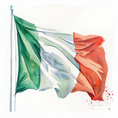 Vibrant Watercolor Illustration of a Flag Waving in the Wind Artwork