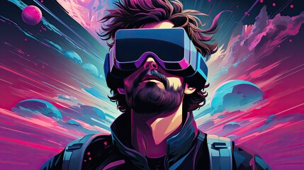 Metaverse Exploration Alternative Reality Man in VR goggles Web Illustration Vector illustration