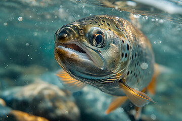 Close-Up Shot of a Fish Swimming Gracefully in Crystal Clear Waters - 772470323
