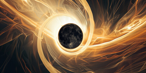 Abstract Cosmic Event with Swirling Energy and Central Dark Sphere Art, Solar Eclipse 2024, April 8 - 772470338