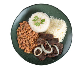 Brazilian food dish with beans, rice and meat and transparent background png