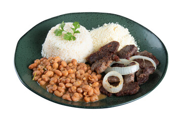 Brazilian food dish with beans, rice and meat and transparent background png