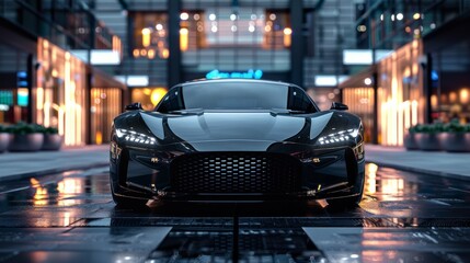 Obraz premium Sleek Front View Modern Black Premium Car