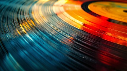 Abstract Vinyl Record with Drumsticks in Vibrant Motion