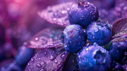 Blueberries on Purple Background - obrazy, fototapety, plakaty