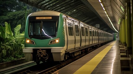 Fototapeta premium An LRT train inside TMII station is waiting for passengers