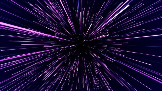 Abstract blue hyper jump. Digital hyperspace with flow of bright particles. Beams motion in galaxy. Big stars explosion. Space glowing tunnel moving at the speed of light. 3d rendering.