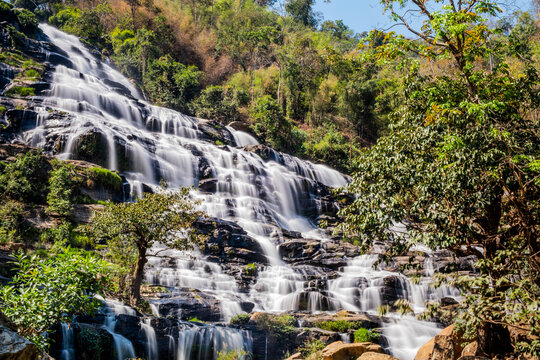 The huge waterfall in Thailand, named Maeya located in Chiang mai. The outdoor beautiful nature in Asia. Landscaping photo .