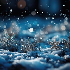 Fototapeta na wymiar Snow flakes falling, christmas snowflakes backdrop. Winter xmas snow background. Snowy Woodland landscape.
