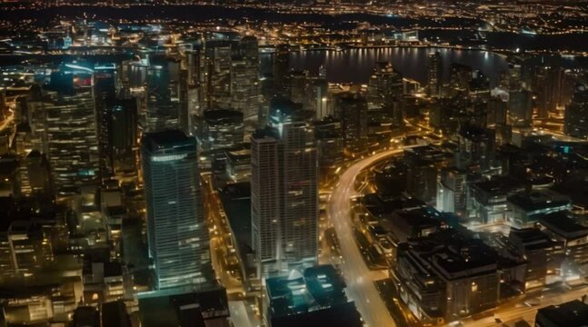 Night time hyper lapse of downtown. City scape