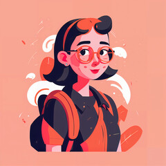 set illustration featuring characters with distinct hairstyles, glasses, and expressive eyes. The modern, flat design uses vibrant colors and minimalistic features. 