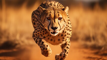 A close-up shot of a cheetah sprinting across the plains, its powerful muscles rippling beneath its sleek fur