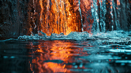 Breathtaking waterfall cascades down a sheer rock face, splashing into a tranquil pool below - obrazy, fototapety, plakaty