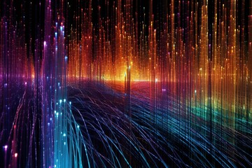 Intricate Web of Fiber Optic Cables Transmitting Data Signals	