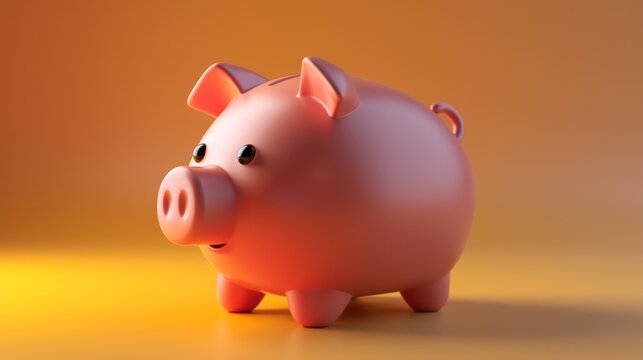 Orange piggy bank with a soft gradient background. Savings and investment concept for design and 3D illustration