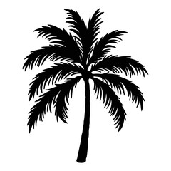 Obraz premium Black palm tree silhouette. Coconut tree vector illustration on a white background