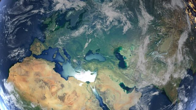 Realistic Earth Zoom In Clouds with Alpha Channel and Borderline Hungary Budapest