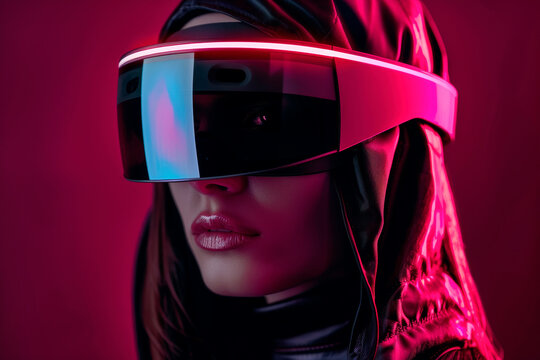 The girl in the viar glasses. The concept of progress