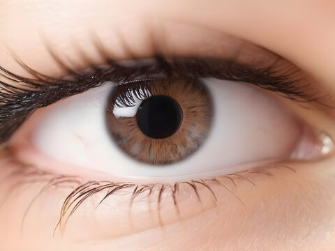 Close-up of a Woman's Eye with Luxuriant Eyelashes.
