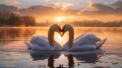 Deurstickers Romantic Swans at Sunset for Valentines Day © Custom Media