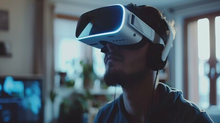 Immersive Man Enjoying VR Headset