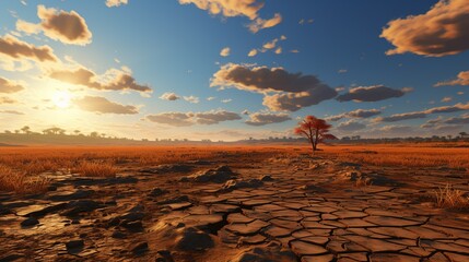 The hot sun in the Savanna Field, during the day , Generate AI