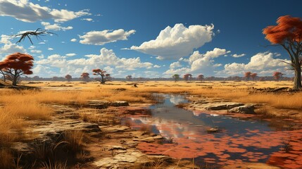 The hot sun in the Savanna Field, during the day , Generate AI