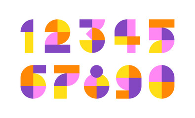 Set of colorful geometric numbers, abstract font symbols on white background. - 772479795
