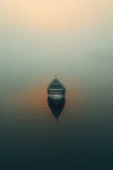 In a world where wisdom's glow dims, a lone boat navigates the tea-colored sea among dynamic bones, signaling the end. - obrazy, fototapety, plakaty