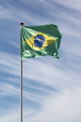 Flag of Brazil waving in the sky	