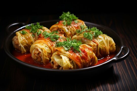 Stuffed cabbage rolls. Green dish. Generate Ai
