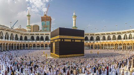 A panoramic view of the Kaaba in Mecca during Hajj - obrazy, fototapety, plakaty