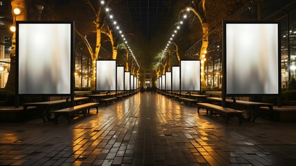 three Mockup of bilboard a white blank picture on the , street way , for promotion product design installation  Generate AI