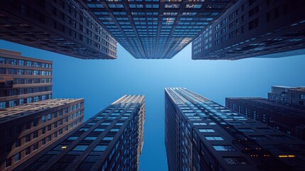 Fototapeta na wymiar Urban Giants: Gazing Up at New York City Skyscrapers