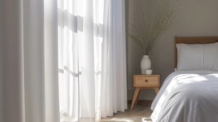 Serene Haven: White Bed and Curtains