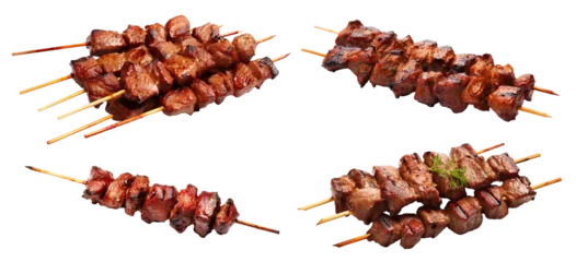 Fototapeten Set of delicious grilled kebabs on skewers, cut out © Yeti Studio