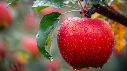 Obraz premium Ripe Red Apples Hanging From Tree